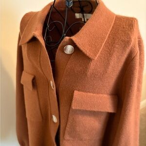 Rust Orange Button-Up Cardigan